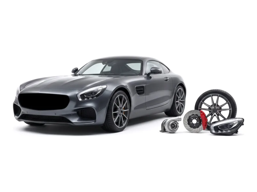 Performance car components including a turbocharger, brake discs and alloy wheels